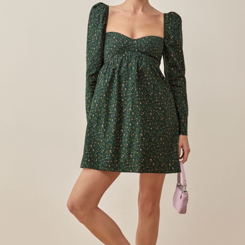 Reformation Green Floral Mini Dress